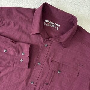 ARIAT Tek Heat Series Mens Long Sleeve Shirt Large Burgundy Lightweight Vented